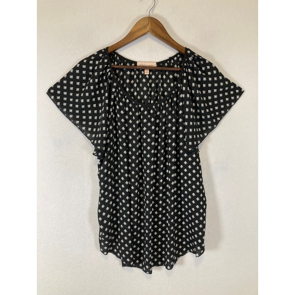Boho Philosophy Woman Republic Clothing Womens 2X Black White Flutter Slv Blouse